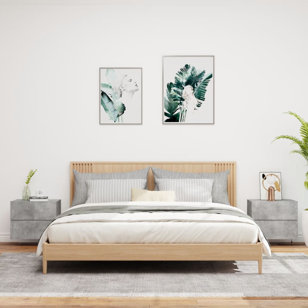 Comodini a Parete con Luci LED 2 pz Grigio Cementocod mxl 108960