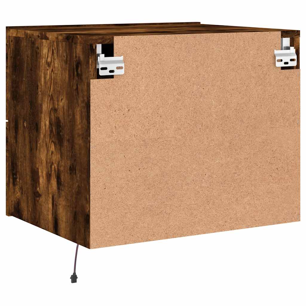 Comodino a Parete con Luci LED-Tavolino da notte sospeso Rovere Fumo 826150