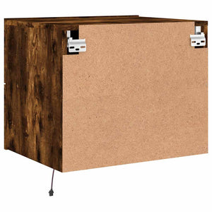 Comodino a Parete con Luci LED-Tavolino da notte sospeso Rovere Fumo 826150