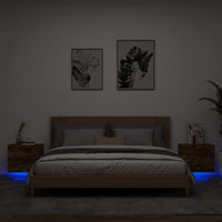Comodini a Parete con luci LED 2 pz-Set di 2 Tavolino da notte Rovere Fumo 727912