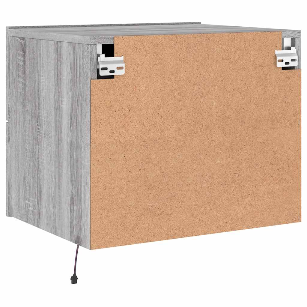 Comodino a Parete con Luci LED-Tavolino da notte sospeso Grigio Sonoma 316426