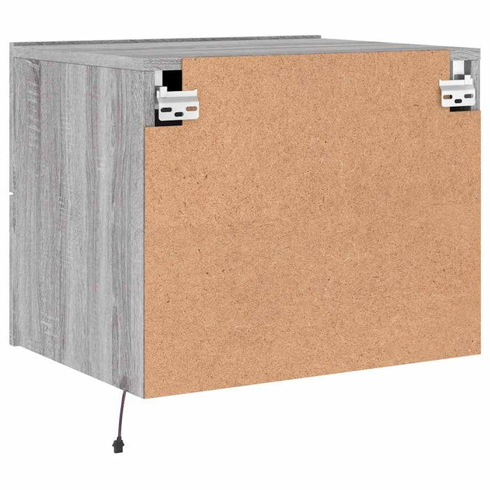 Comodino a Parete con Luci LED-Tavolino da notte sospeso Grigio Sonoma 316426