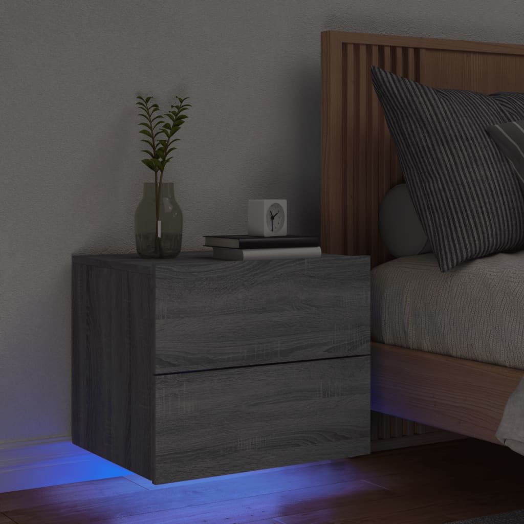 Comodino a Parete con luci LED Grigio Sonoma 836822