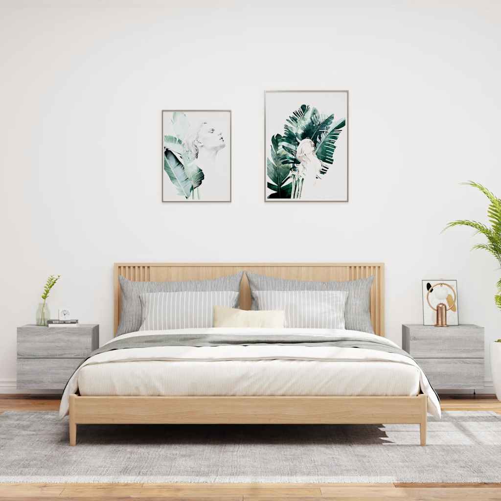 Comodini a Parete con luci LED 2 pz-Set di 2 Tavolino da notte Grigio Sonoma 726277