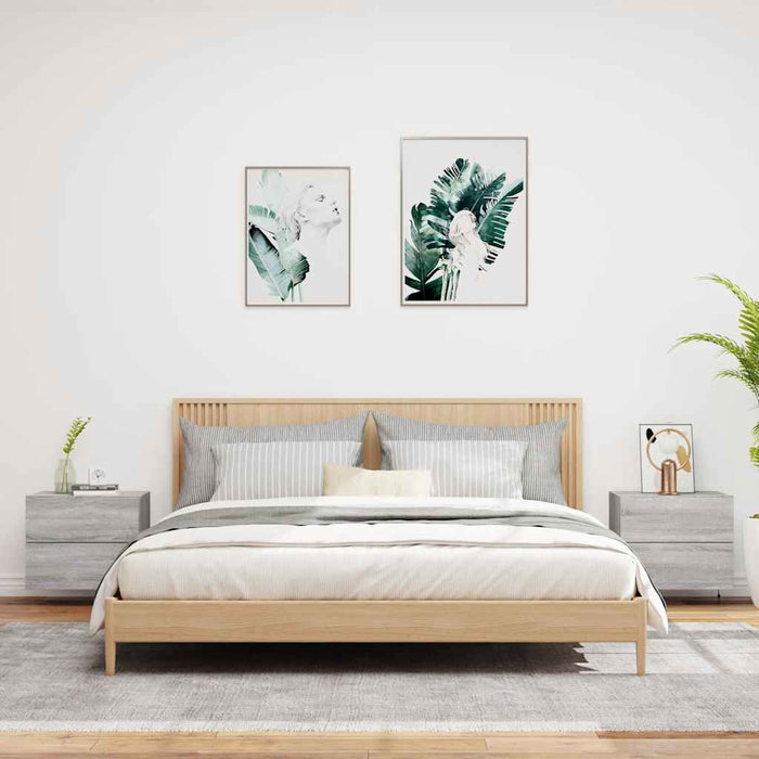 Comodini a Parete con luci LED 2 pz-Set di 2 Tavolino da notte Grigio Sonoma 726277