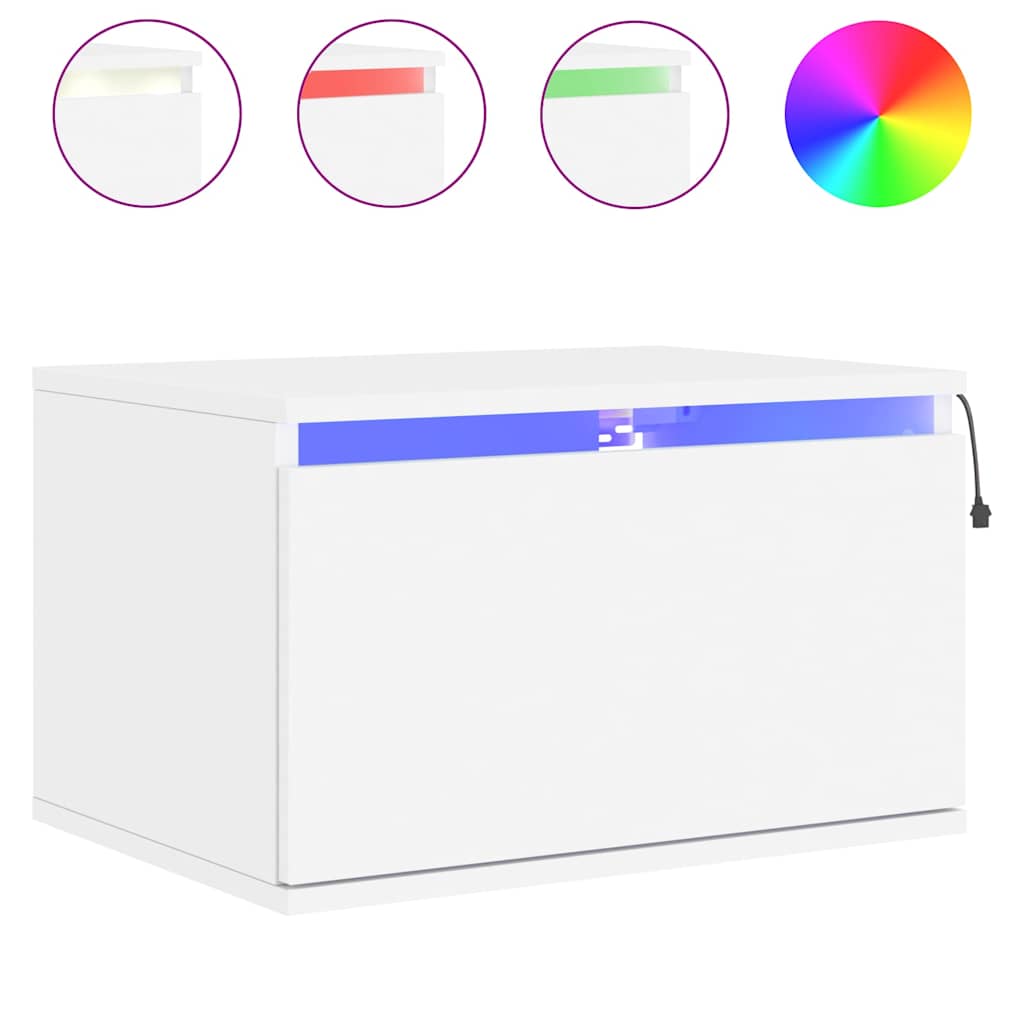 Comodino a Parete-Tavolino da notte con Luci LED Bianco 811575