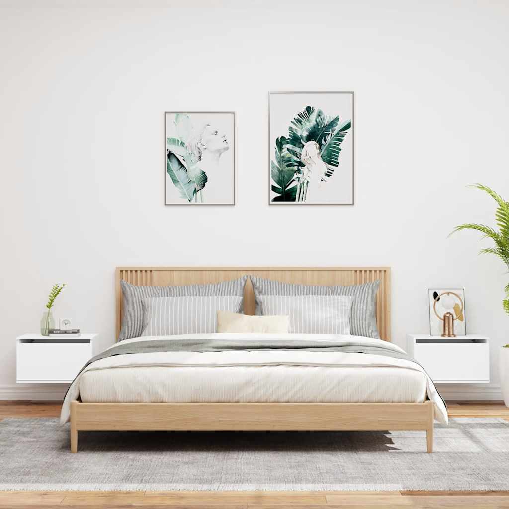 Comodini a Parete con Luci LED 2 pz-Set di 2 Tavolino da notte Bianchi 765442