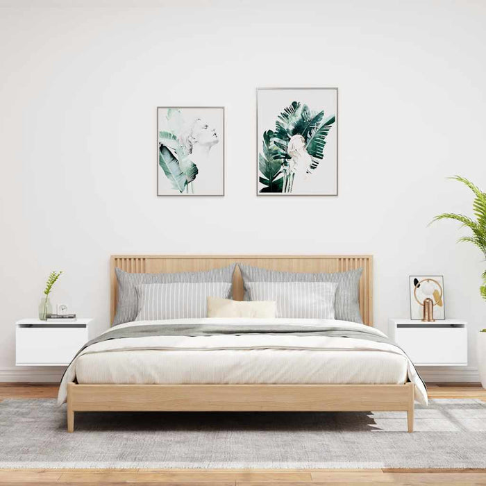 Comodini a Parete con Luci LED 2 pz-Set di 2 Tavolino da notte Bianchi 765442