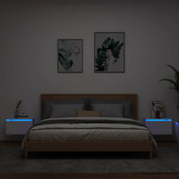Comodini a Parete con Luci LED 2 pz-Set di 2 Tavolino da notte Bianchi 765442