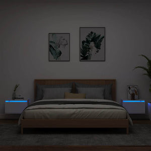 Comodini a Parete con Luci LED 2 pz-Set di 2 Tavolino da notte Bianchi 765442