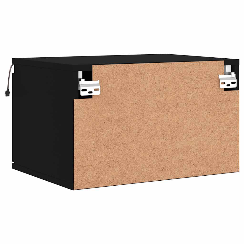 Comodino a Parete con Luci LED-Tavolino da notte sospeso Nero 367173