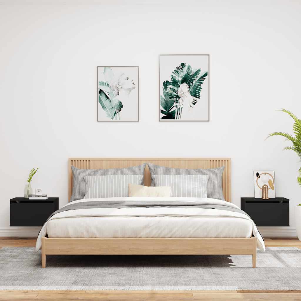 Comodini a Parete con Luci LED 2 pz-Set di 2 Tavolino da notte Neri 755473