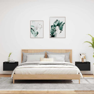 Comodini a Parete con Luci LED 2 pz-Set di 2 Tavolino da notte Neri 755473