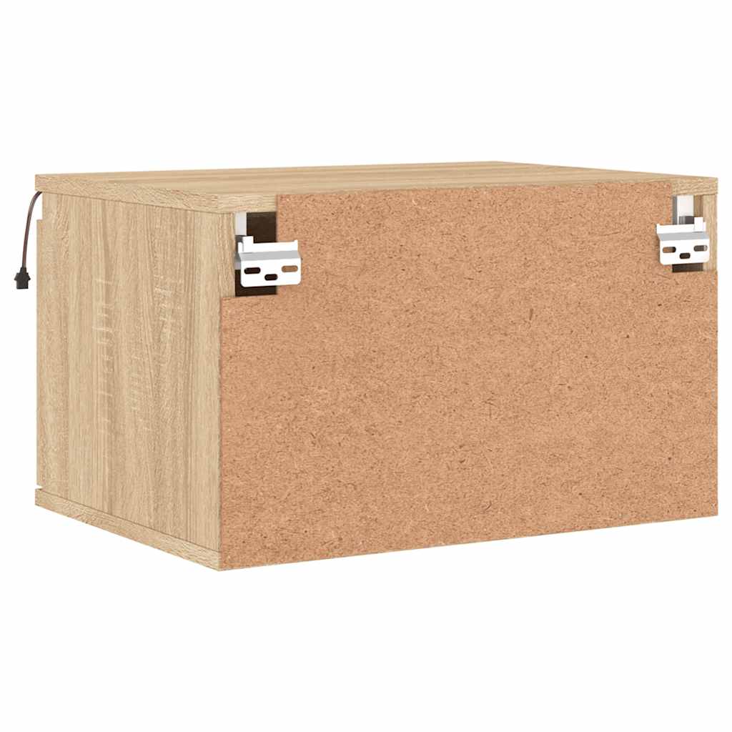 Comodino a Parete con Luci LED-Tavolino da notte sospeso Rovere Sonoma 874297