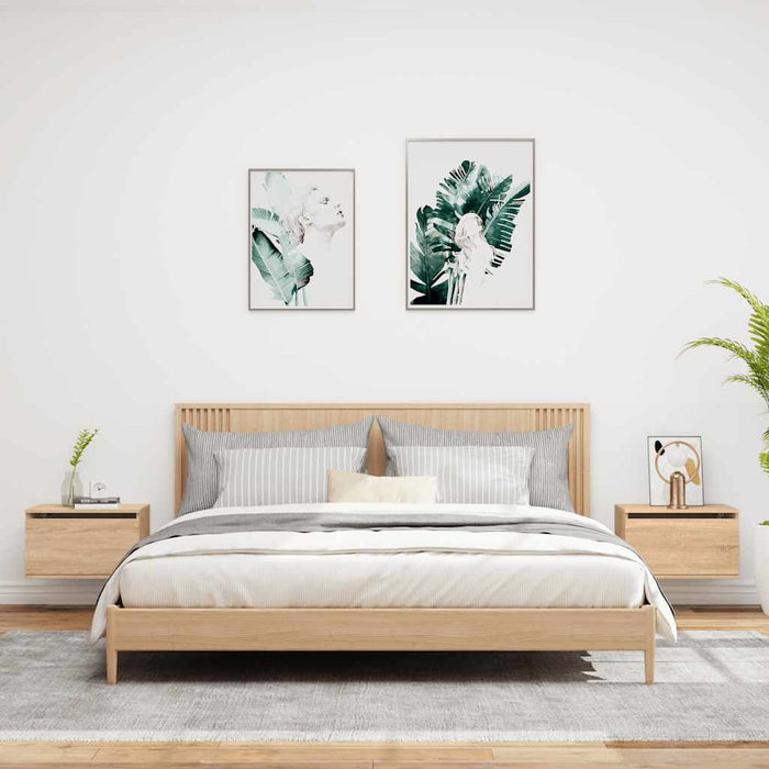 Comodini a Parete con luci LED 2 pz Rovere Sonoma 836831