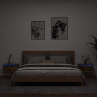 Comodini a Parete con luci LED 2 pz-Set di 2 Tavolino da notte Rovere Fumo 383309