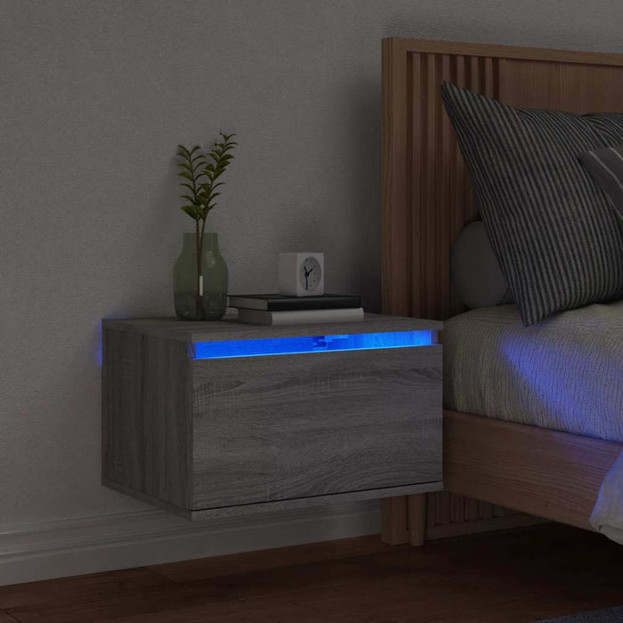 Comodino a Parete con Luci LED-Tavolino da notte sospeso Grigio Sonoma 300311