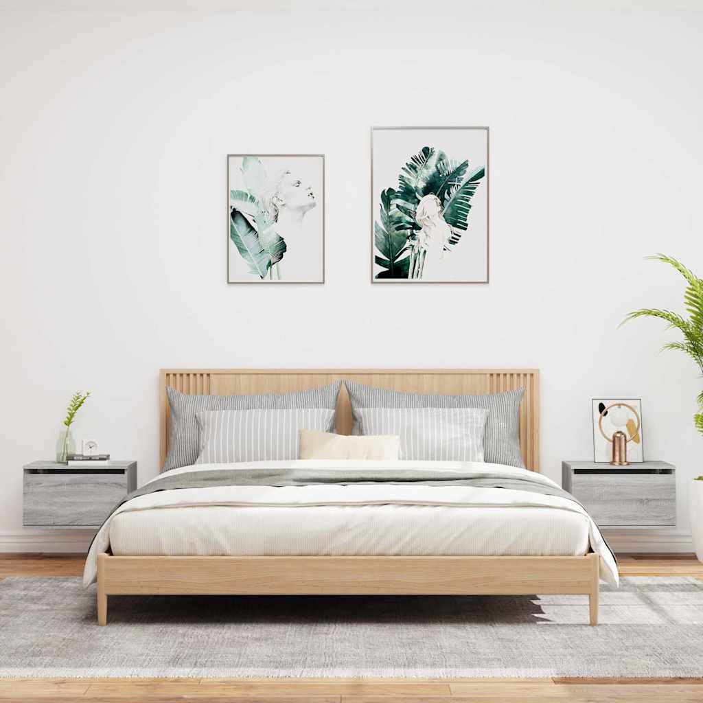 Comodini a Parete con luci LED 2 pz-Set di 2 Tavolino da notte Grigio Sonoma 625487
