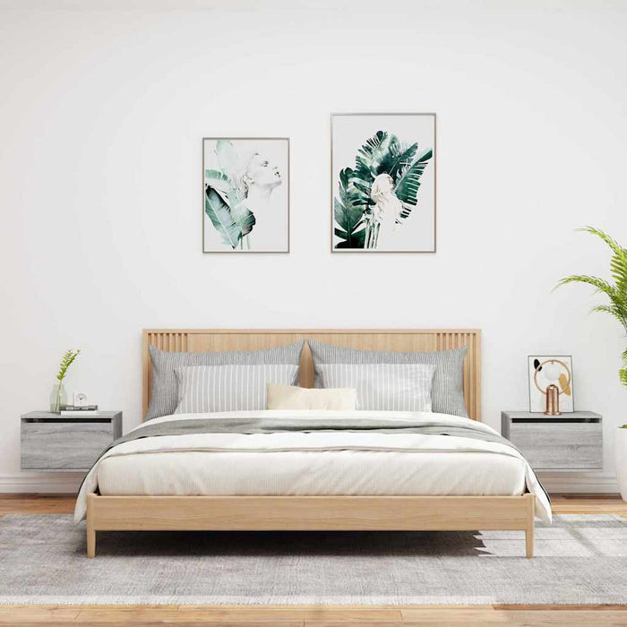 Comodini a Parete con luci LED 2 pz-Set di 2 Tavolino da notte Grigio Sonoma 625487