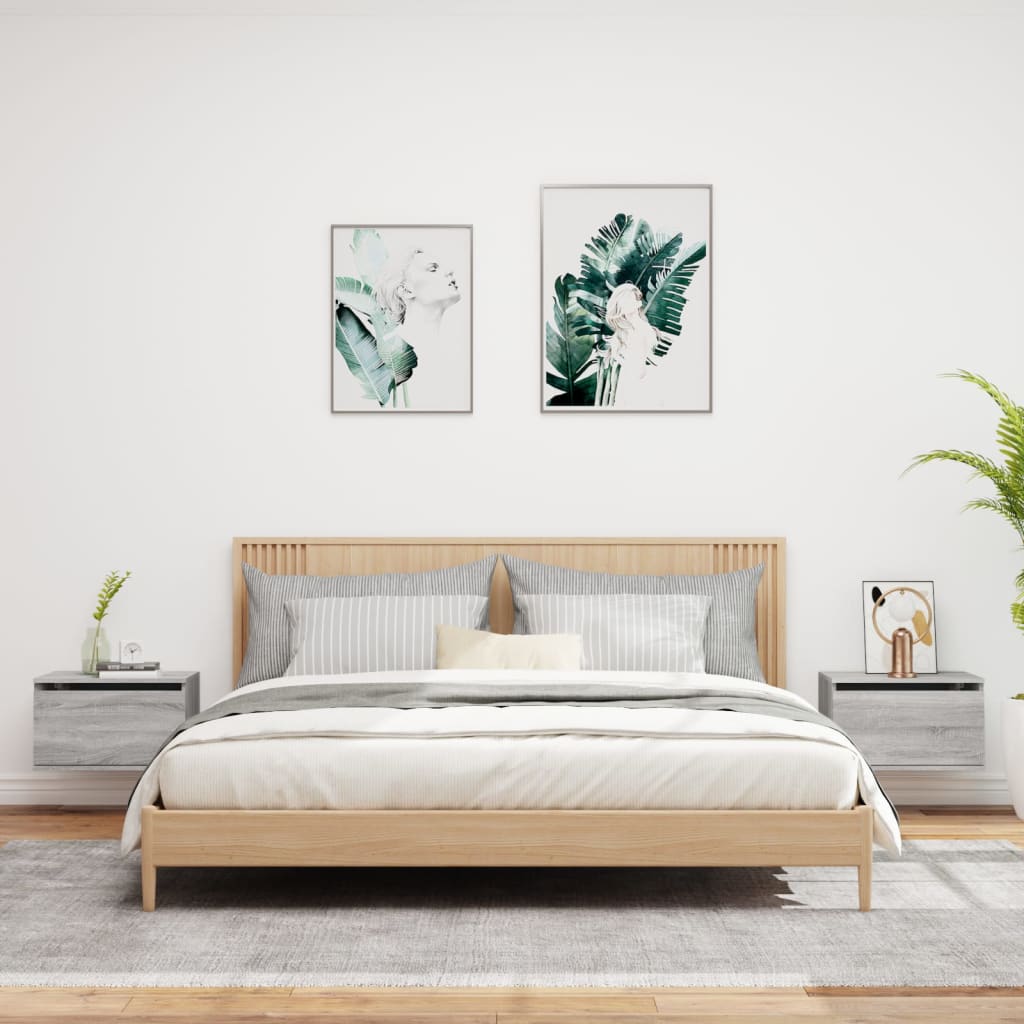 Comodini a Parete con luci LED 2 pz Grigio Sonoma 836837