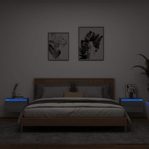 Comodini a Parete con luci LED 2 pz Grigio Sonoma 836837