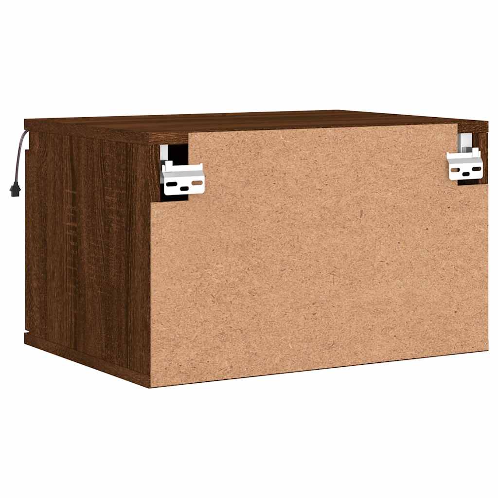 Comodino a Parete con Luci LED-Tavolino da notte sospeso Rovere Marrone 306982