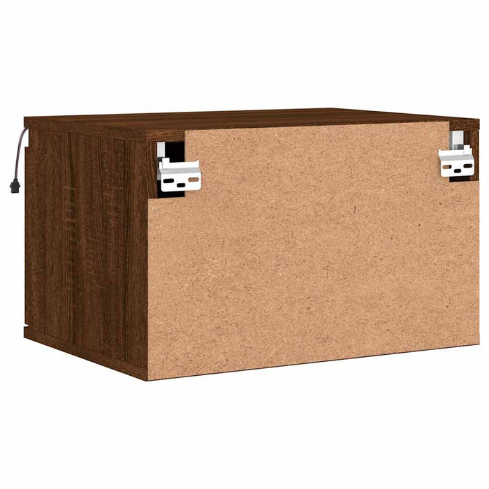 Comodino a Parete con Luci LED-Tavolino da notte sospeso Rovere Marrone 306982