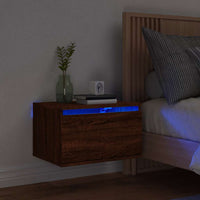 Comodino a Parete con Luci LED-Tavolino da notte sospeso Rovere Marrone 306982