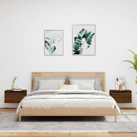 Comodini a Parete con luci LED 2 pz-Set di 2 Tavolino da notte Rovere Marrone 552279