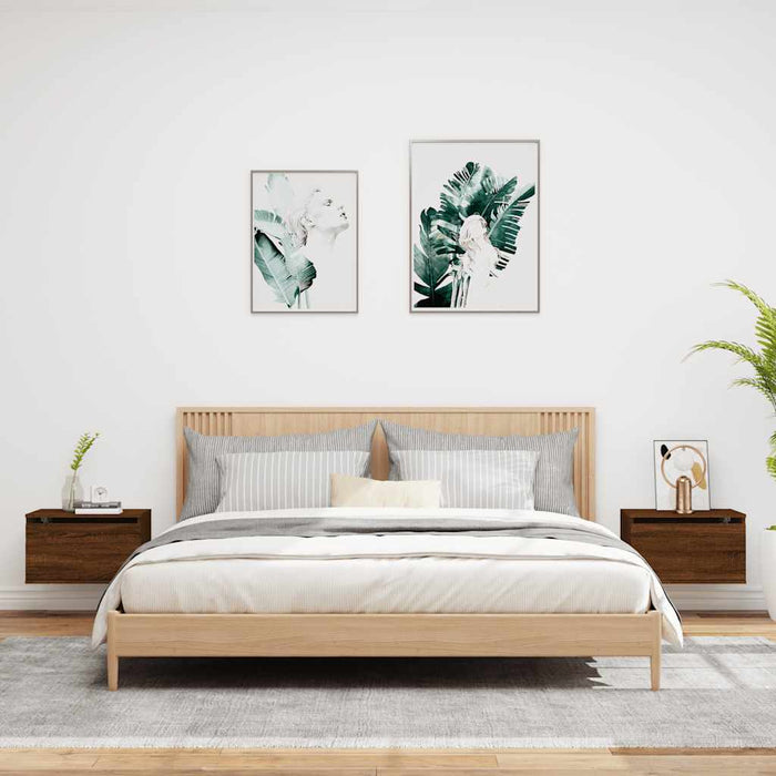 Comodini a Parete con luci LED 2 pz-Set di 2 Tavolino da notte Rovere Marrone 552279