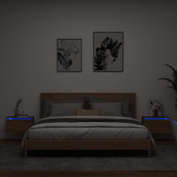 Comodini a Parete con luci LED 2 pz-Set di 2 Tavolino da notte Rovere Marrone 552279