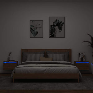 Comodini a Parete con luci LED 2 pz-Set di 2 Tavolino da notte Rovere Marrone 552279