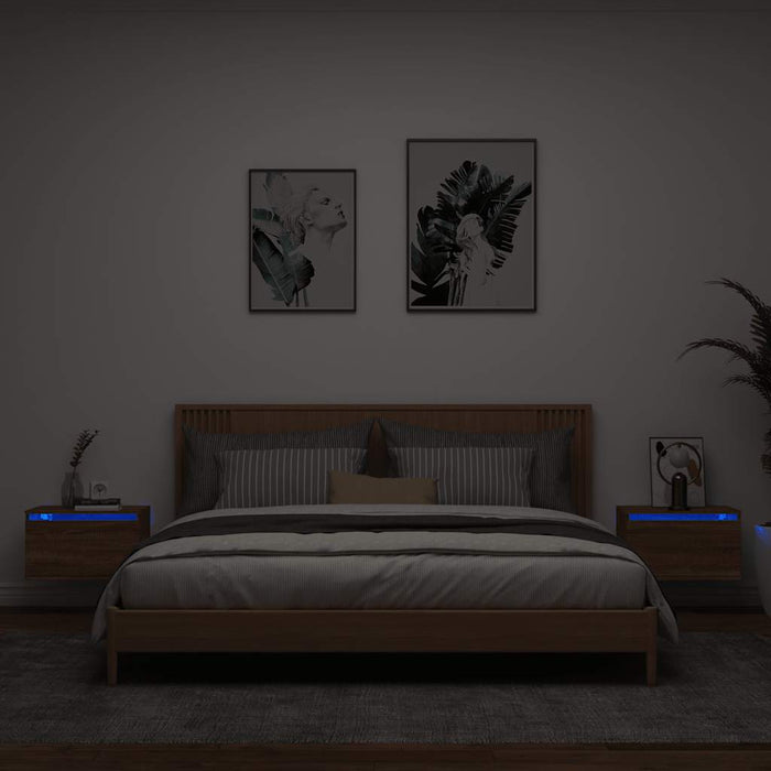 Comodini a Parete con luci LED 2 pz-Set di 2 Tavolino da notte Rovere Marrone 552279