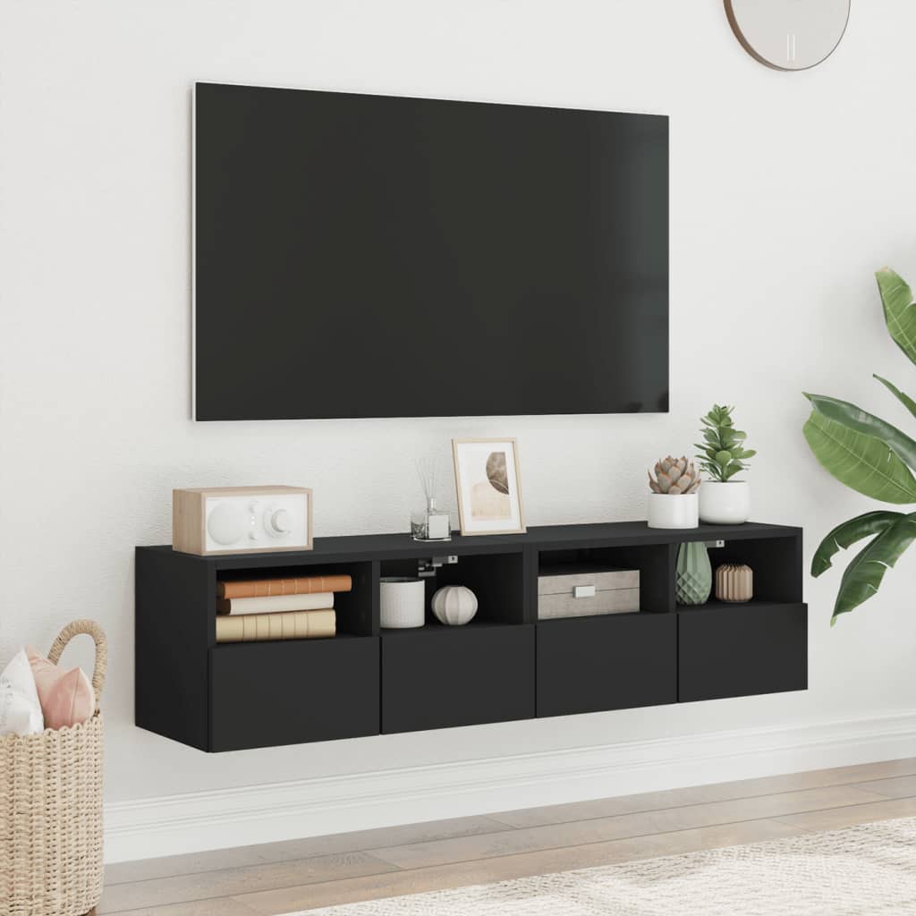 Mobili TV a Parete 2pz Neri 60x30x30 cm in Legno Multistratocod mxl 134052
