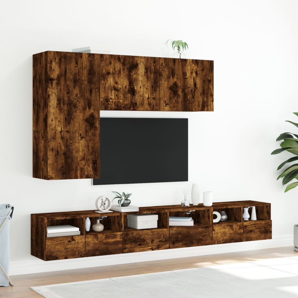 Mobili TV a Muro 2 pz Rovere Fumo 60x30x30 cm Legno Multistrato 836863