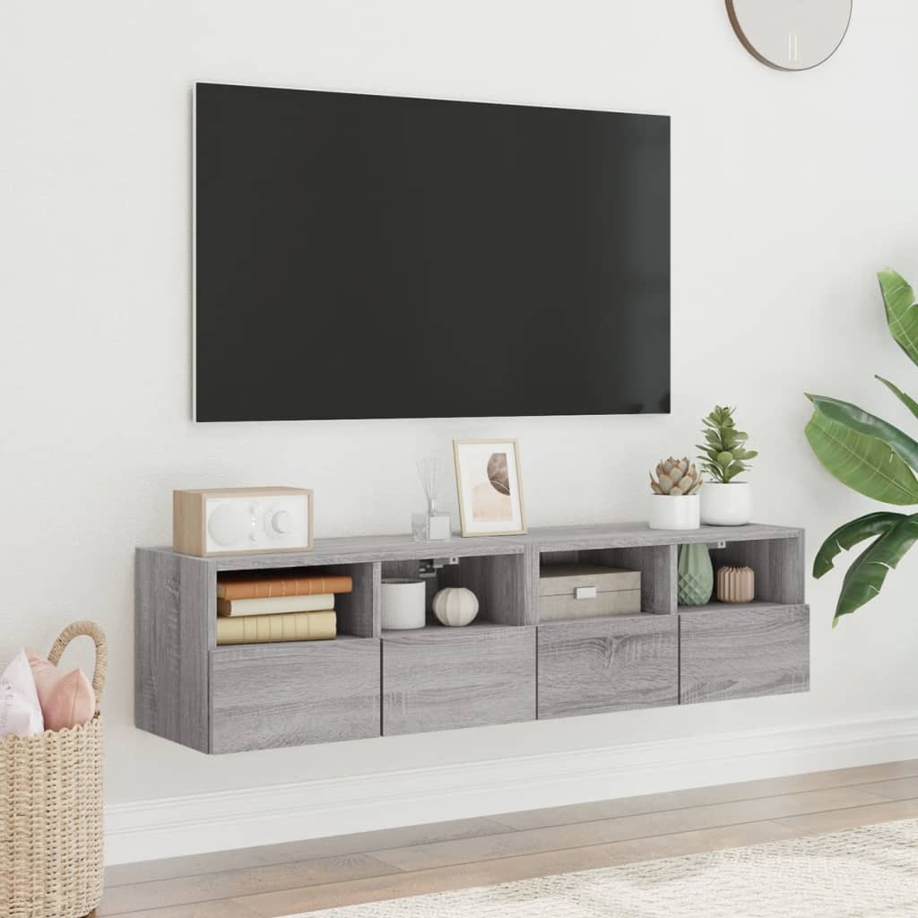 Mobili TV Muro 2pz Grigio Sonoma 60x30x30 cm Legno Multistrato 836865