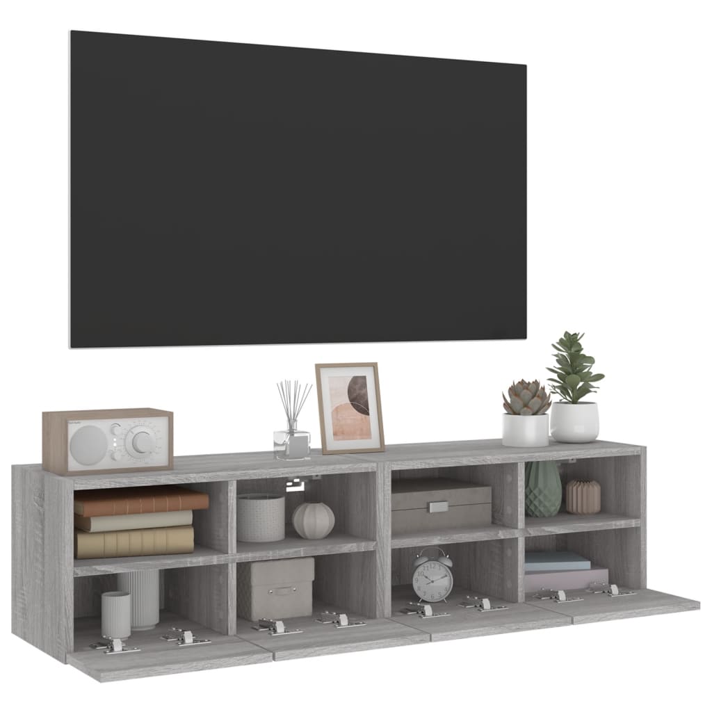 Mobili TV Muro 2pz Grigio Sonoma 60x30x30 cm Legno Multistrato 836865
