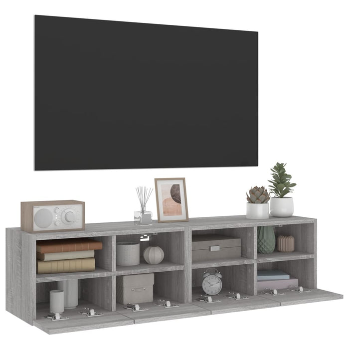 Mobili TV Muro 2pz Grigio Sonoma 60x30x30 cm Legno Multistrato 836865