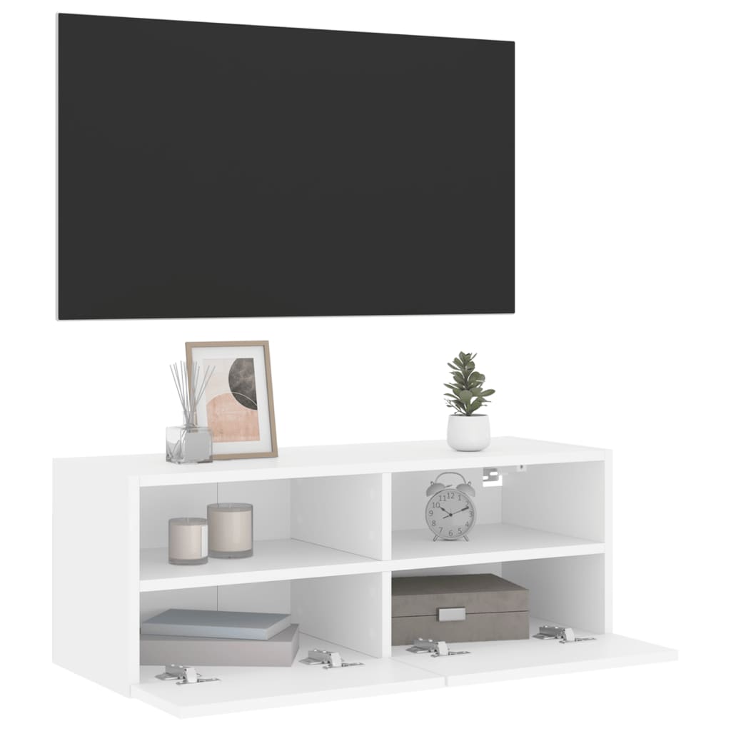 Mobile TV a Parete-Mobile TV a Muro Bianco 80x30x30 cm in Legno Multistrato