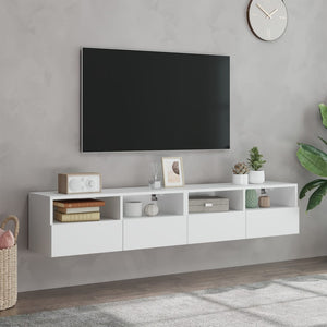 Mobili TV a Parete 2pz Bianchi 80x30x30 cm in Legno Multistrato 836869