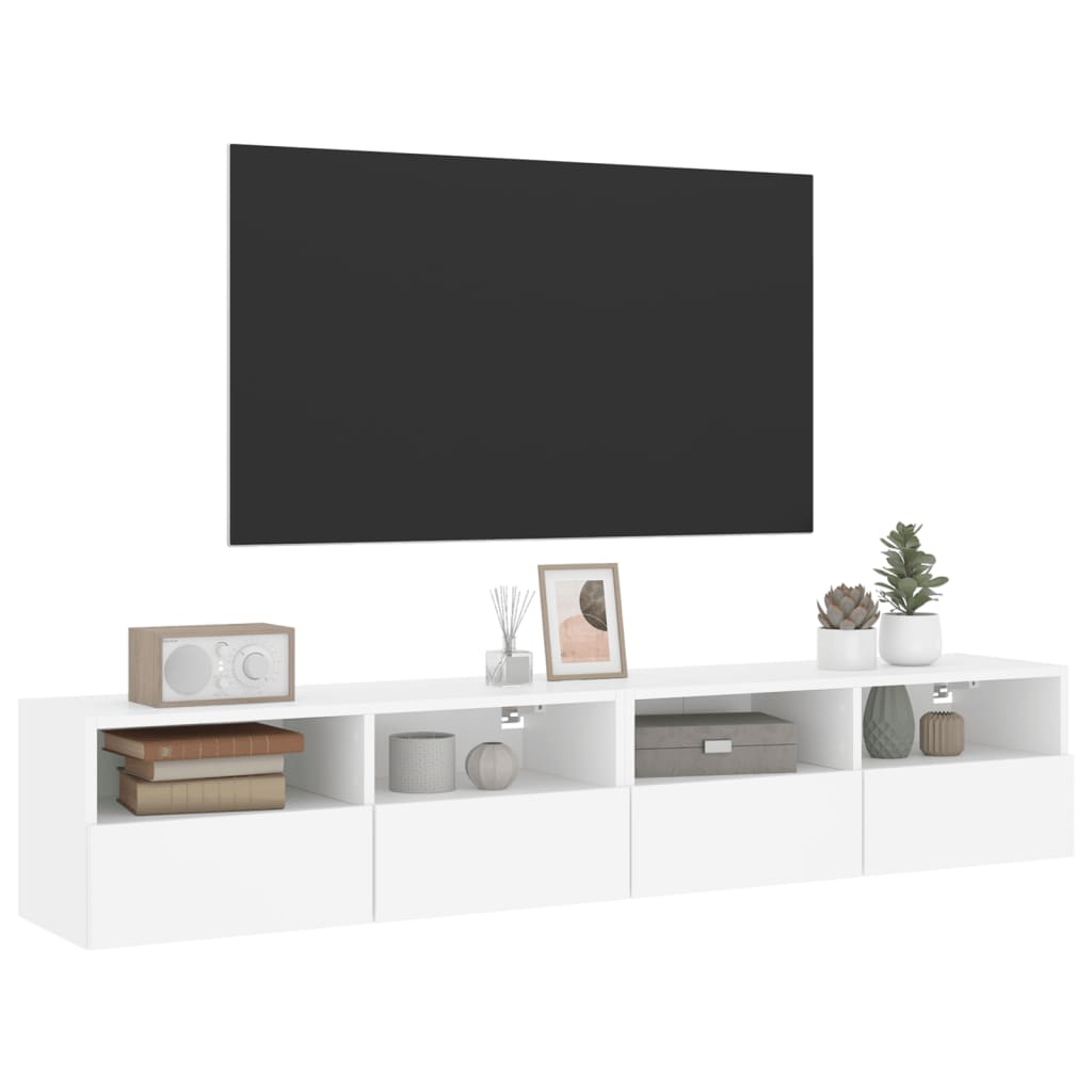 Mobili TV a Parete 2pz Bianchi 80x30x30 cm in Legno Multistrato 836869