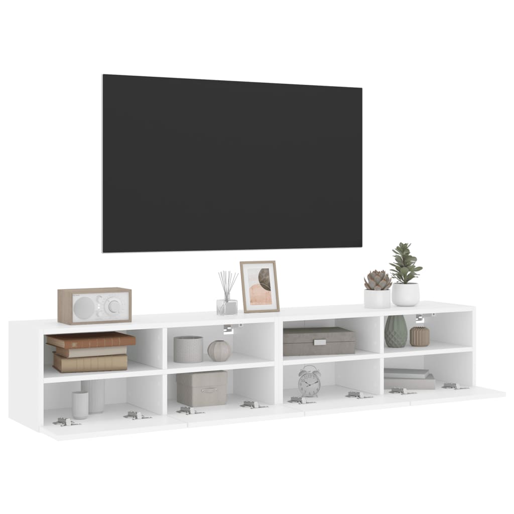 Mobili TV a Parete 2pz Bianchi 80x30x30 cm in Legno Multistrato 836869