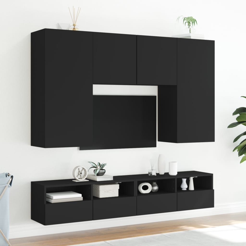 Mobili TV a Parete 2 pz Neri 80x30x30 cm in Legno Multistrato 836871