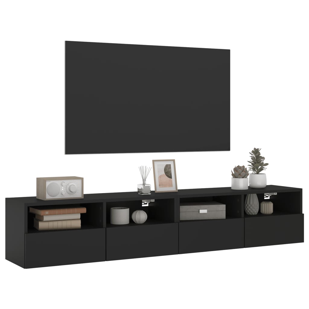 Mobili TV a Parete 2 pz Neri 80x30x30 cm in Legno Multistrato 836871