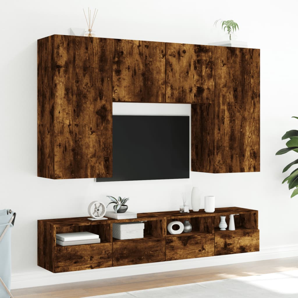 Mobili TV a Muro 2 pz Rovere Fumo 80x30x30 cm Legno Multistrato 836877