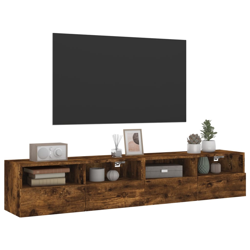 Mobili TV a Muro 2 pz Rovere Fumo 80x30x30 cm Legno Multistrato 836877
