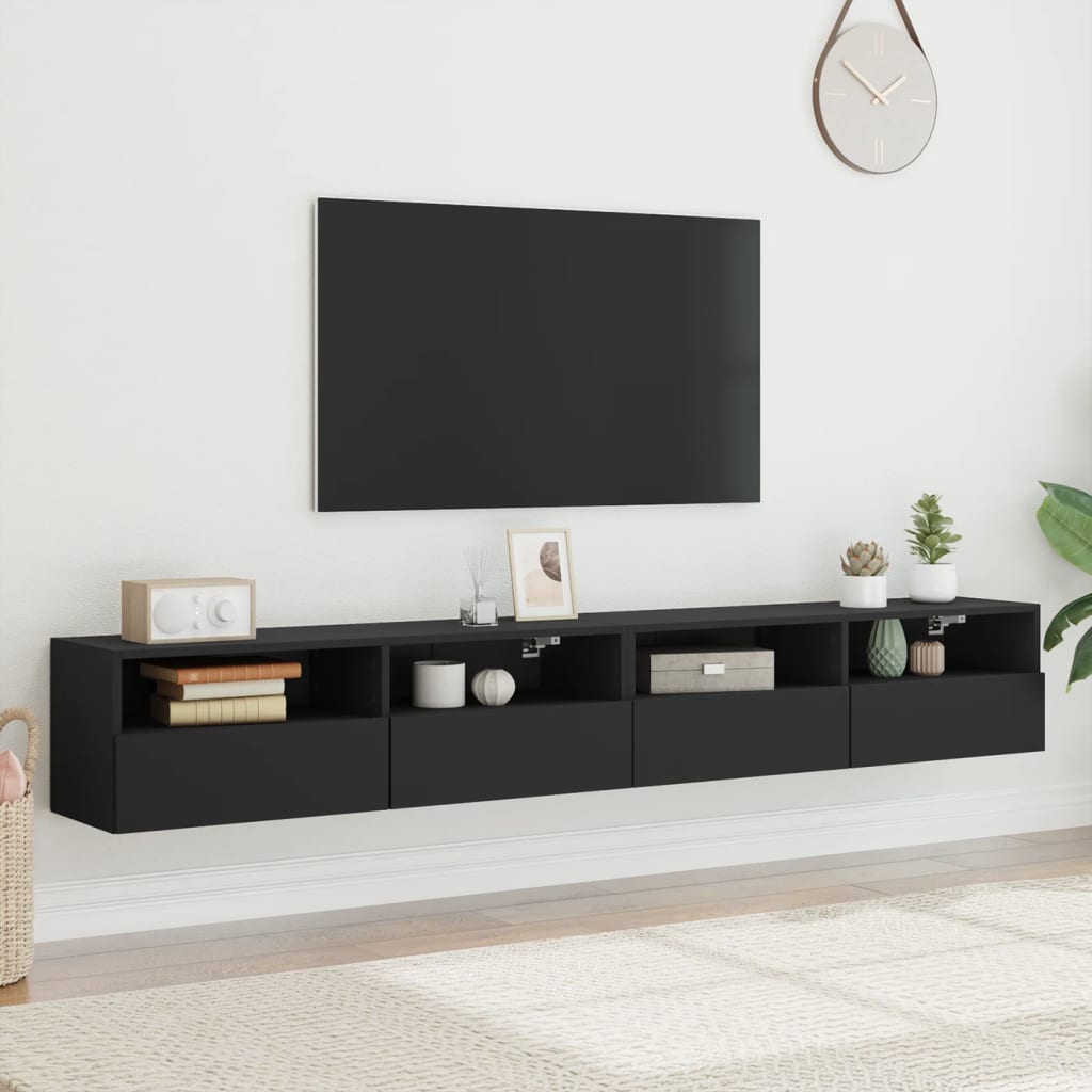Mobili TV a Parete 2pz Neri 100x30x30 cm in Legno Multistrato 836885