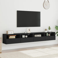 Mobili TV a Parete 2pz Neri 100x30x30 cm in Legno Multistrato 836885