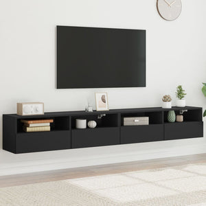 Mobili TV a Parete 2pz Neri 100x30x30 cm in Legno Multistrato 836885