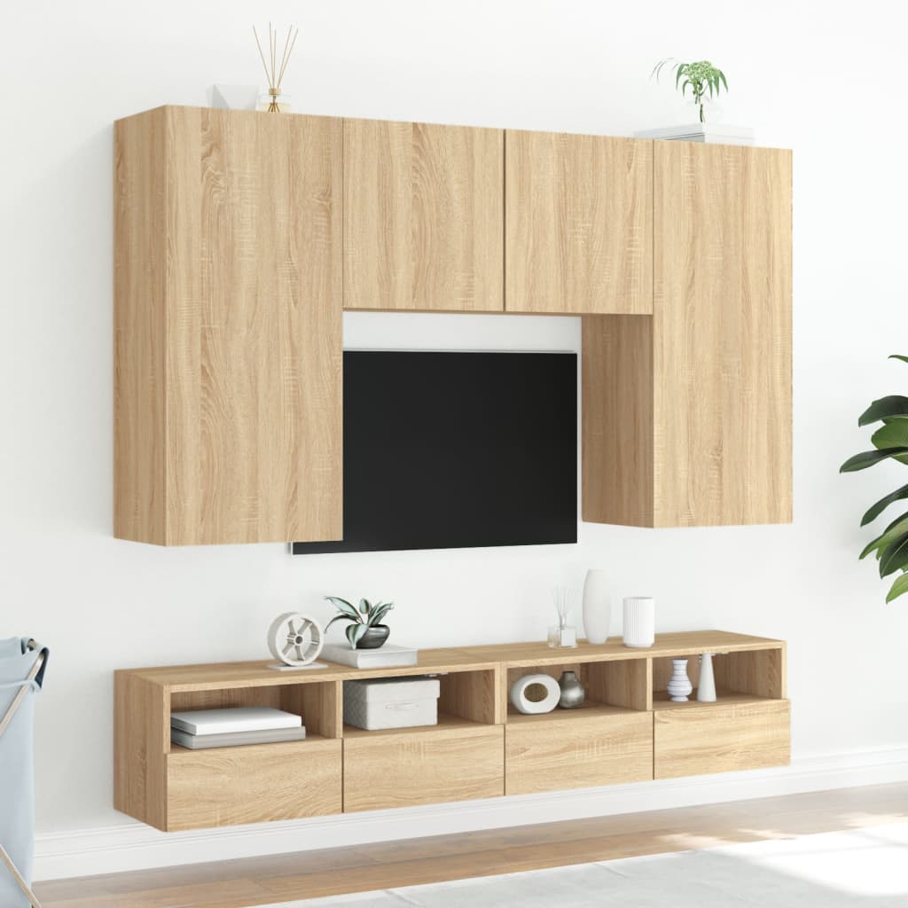 Mobili TV Muro 2pz Rovere Sonoma 100x30x30 cm Legno Multistrato 836887